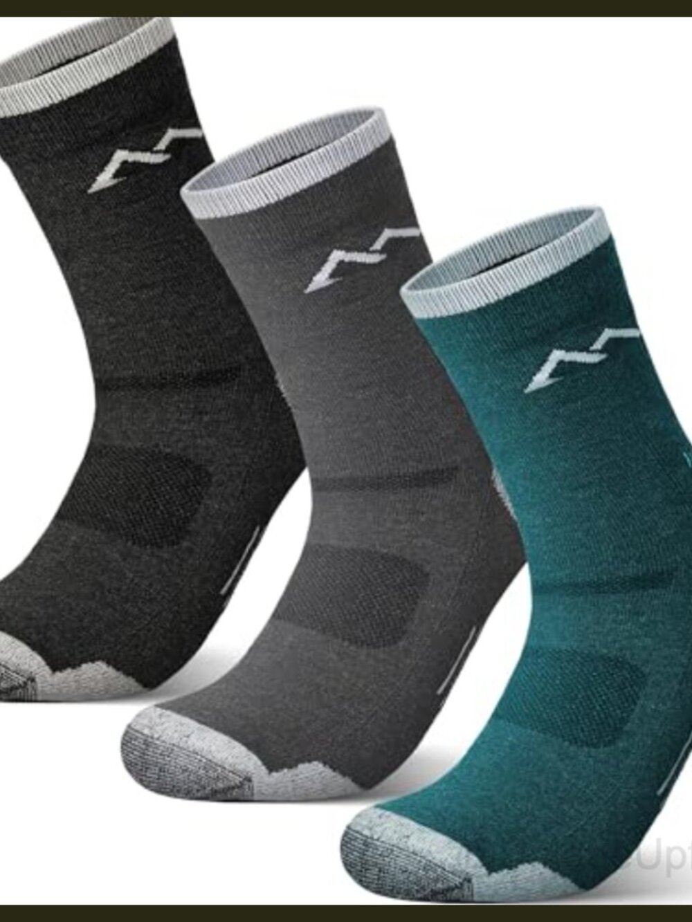Merino Wool Hiking Socks 3 Pairs Crew Cushioned Thermoregulating All Season Gray